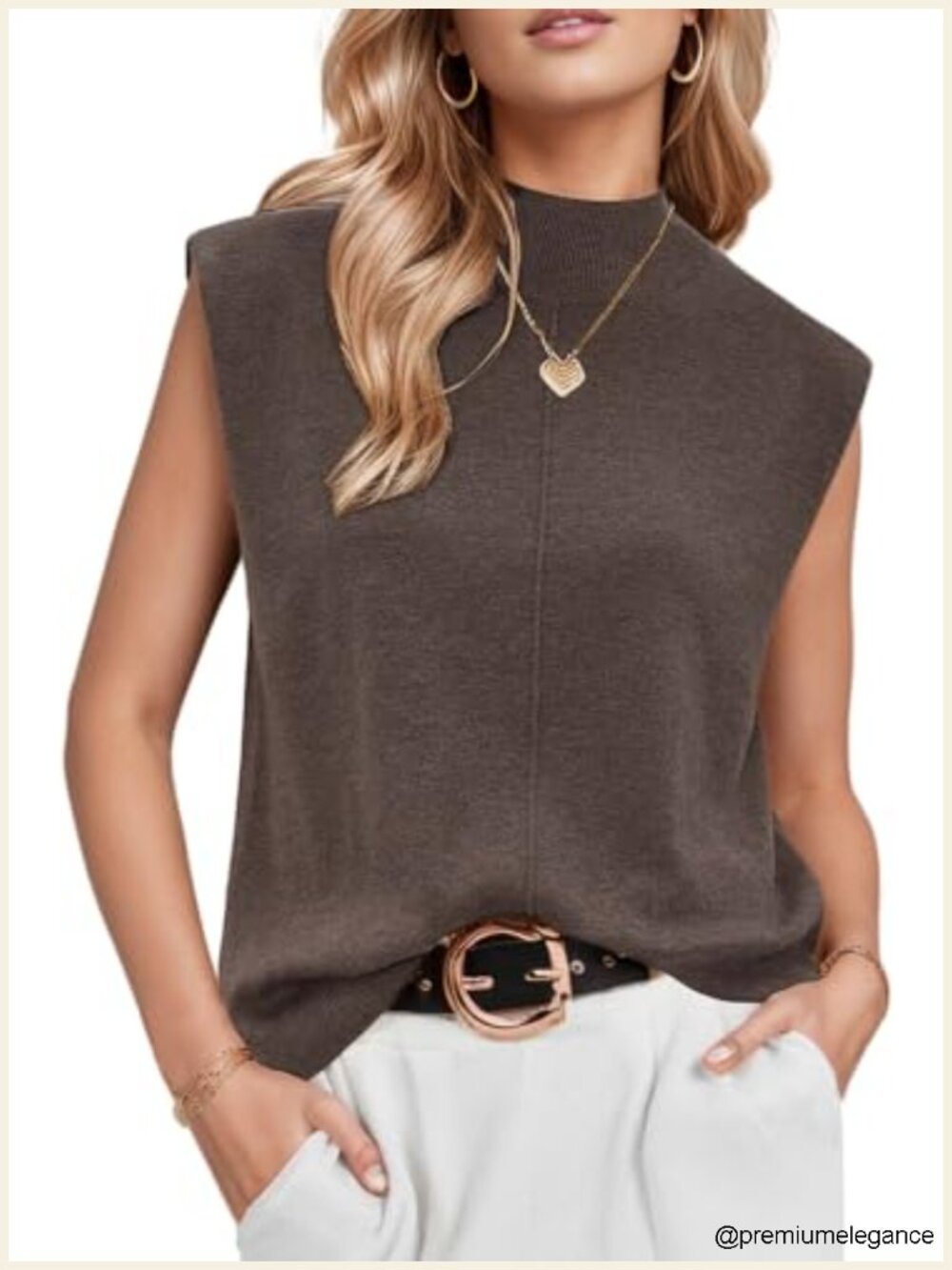Women's Wool Blend Mock Neck Sleeveless Sweater Vest Work Top